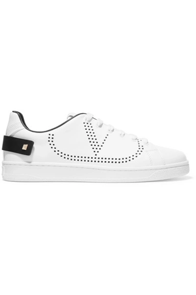 Shop Valentino Garavani Backnet Logo-perforated Leather Sneakers In White