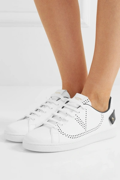 Shop Valentino Garavani Backnet Logo-perforated Leather Sneakers In White