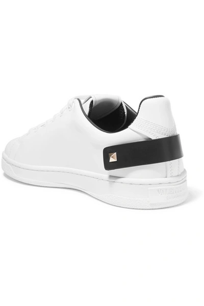 Shop Valentino Garavani Backnet Logo-perforated Leather Sneakers In White