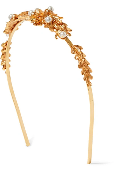 Shop Oscar De La Renta Faux Pearl-embellished Gold-tone Headband