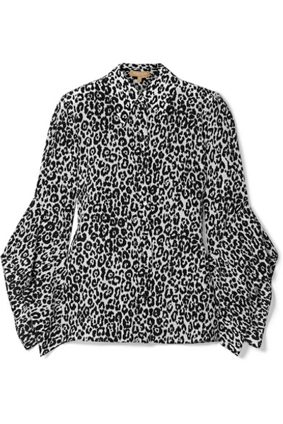 Shop Michael Kors Leopard-print Silk Crepe De Chine Blouse In Black