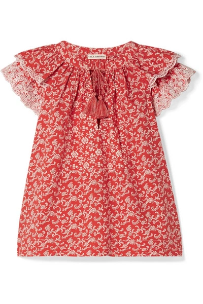 Shop Ulla Johnson Elm Broderie Anglaise-trimmed Floral-print Cotton-poplin Blouse In Red