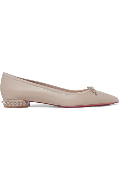 Shop Christian Louboutin Hall Spiked Leather Point-toe Flats In Beige