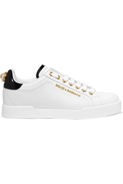 Shop Dolce & Gabbana Logo-embellished Leather Sneakers In White