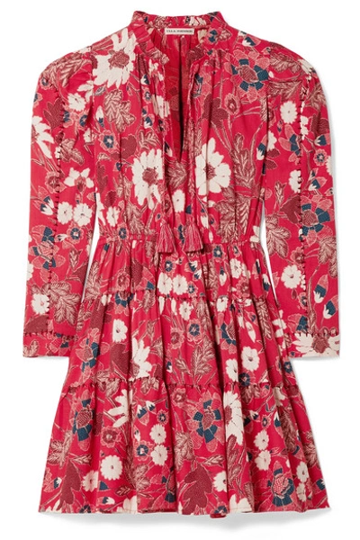 Shop Ulla Johnson Liv Tiered Floral-print Cotton-blend Voile Mini Dress In Red