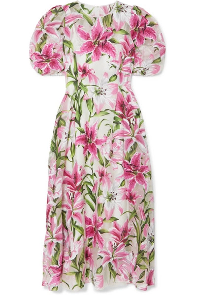 Shop Dolce & Gabbana Floral-print Organza Midi Dress In Pink