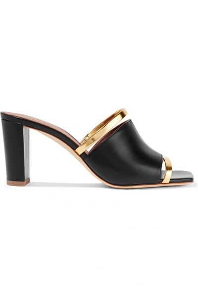 Shop Malone Souliers Demi 70 Metallic-trimmed Leather Mules In Black