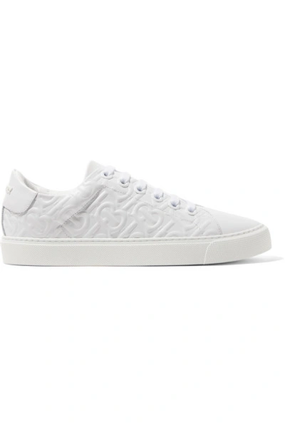 Shop Burberry Logo-embossed Leather Sneakers In White