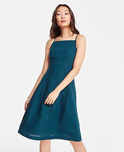Shop Ann Taylor Linen Blend Halter Flare Dress In Emerald Sea