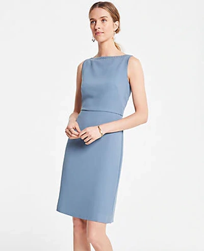 Shop Ann Taylor Embroidered Trim Sheath Dress In Chic Slate