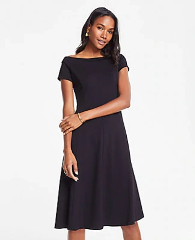 Shop Ann Taylor Tall Off The Shoulder Ponte Flare Dress In Black