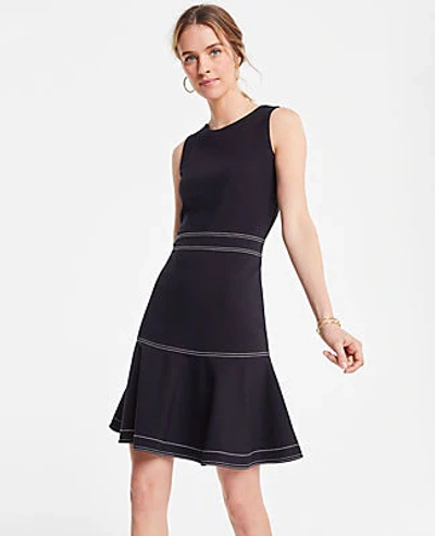 Shop Ann Taylor Petite Stitched Ponte Flare Dress In Black