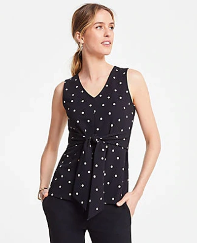 Shop Ann Taylor Polka Dot Tie Waist V-neck Shell In Black