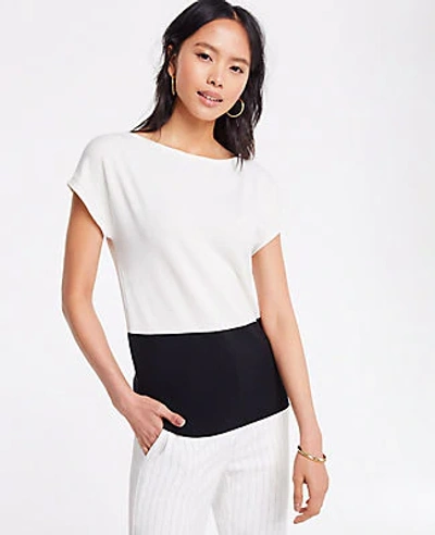 Shop Ann Taylor Colorblock Cap Sleeve Sweater Tee In Winter White