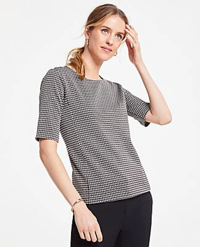 Shop Ann Taylor Geo Jacquard Short Sleeve Top In Black