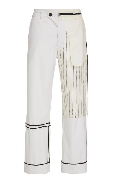 Shop Monse Deconstructed Pinstriped Wool-blend Straight-leg Pants In White