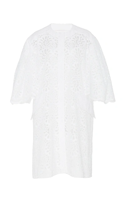 Shop Carolina Herrera Broderie Anglaise Cotton Coat In White