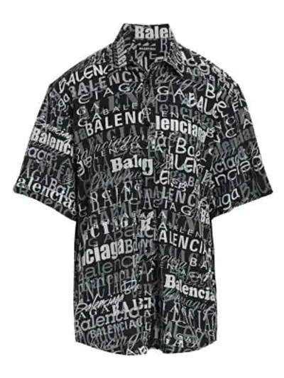 Shop Balenciaga Normal Fit Assorted Logo Sport Shirt In Black Grey