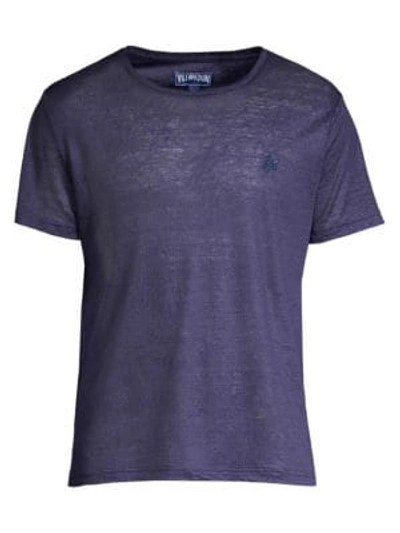 Shop Vilebrequin Linen Crew T-shirt In Blue Night