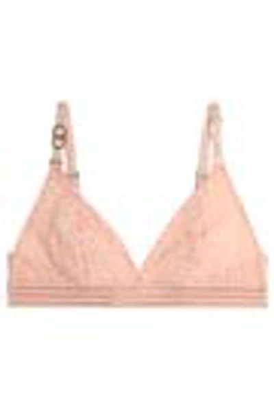 Shop Stella Mccartney Fleur Dancing Flocked Stretch-mesh Soft-cup Triangle Bra In Peach