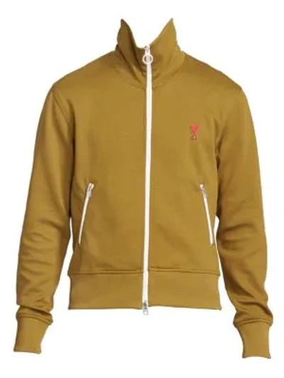 Shop Ami Alexandre Mattiussi Ami De Coeur Front-zip Sweatshirt In Olive