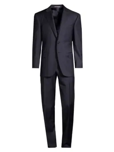 Shop Canali Classic-fit Micro Box Check Wool Suit In Blue