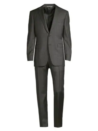 Shop Canali Modern-fit Windowpane Check Wool Suit In Grey Brown