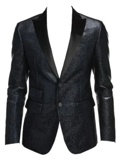 Shop Dsquared2 London Fit Silk Lame Classic Blazer In Navy Blue