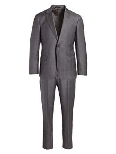 Shop Giorgio Armani Single-breasted Plaid Wool Suit In Grey