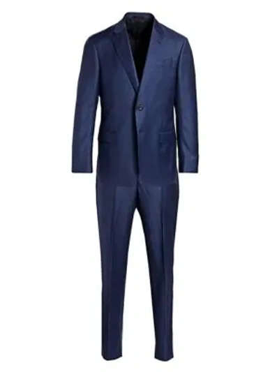 Shop Giorgio Armani Single-breasted Plaid Wool Suit In Blue