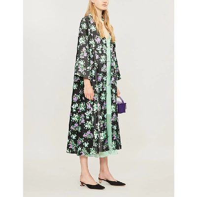 Shop Bernadette Sofia Floral-print Satin Coat In Black