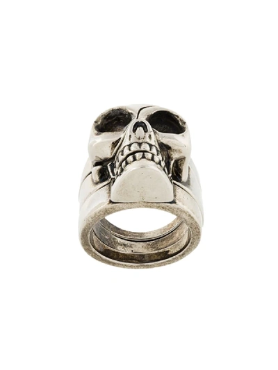 Shop Alexander Mcqueen Divided Skull Ring In Metallic