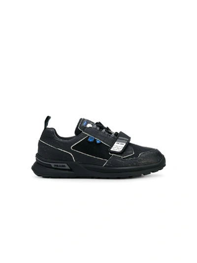 Shop Prada Leather Sneakers With Rubber Details In Black