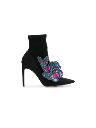 Sophia Webster Riva Appliquéd Stretch-suede Sock Boots In Black