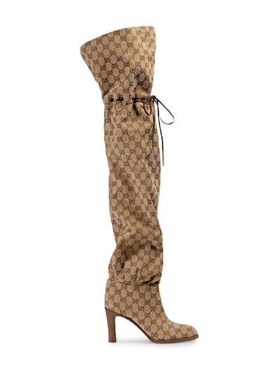 Shop Gucci Original Gg 85 Canvas Over-the-knee Boot In Neutrals