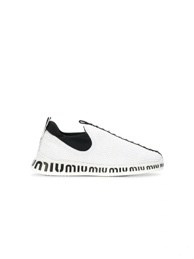 Shop Miu Miu Mesh Slip-on Sneakers In White