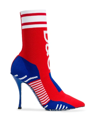 Shop Dolce & Gabbana Logo Sock Boot In Red