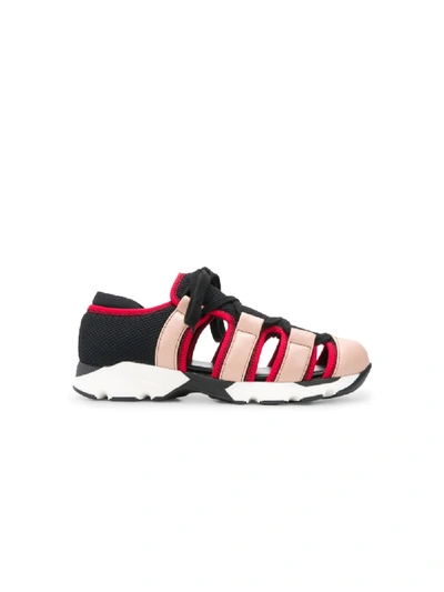 Shop Marni Multicoloured Leather And Mesh Cutout Sneakers In Pink