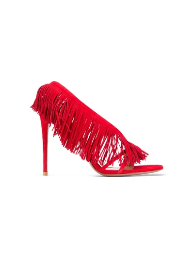 Shop Aquazzura Wild Fringe 105mm Sandals In Red
