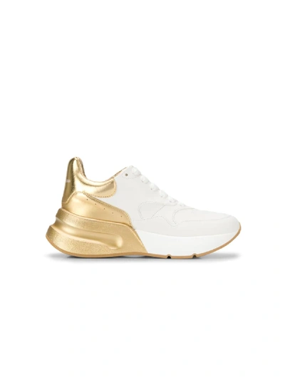 Shop Alexander Mcqueen White And Gold Chunky Leather Low Top Sneakers