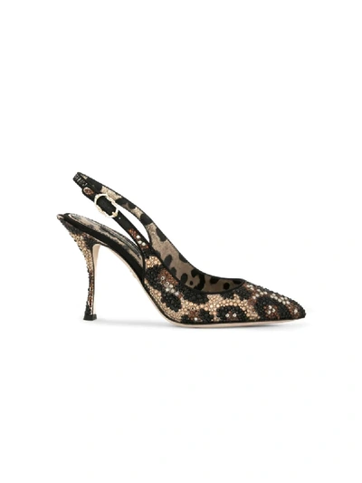 Shop Dolce & Gabbana Leopard Print Sling-back Pumps In Black