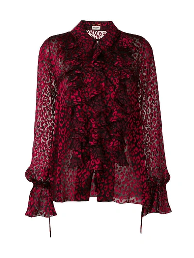Shop Saint Laurent Sheer Leopard Print Shirt In Red