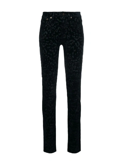 Shop Saint Laurent Leopard-print Skinny Jeans In Black