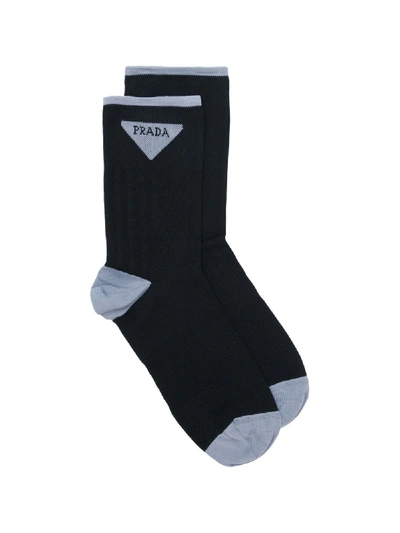 Shop Prada Jacquard Triangle Logo Socks In Black