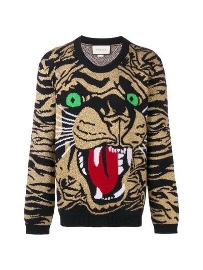 Shop Gucci Metallic Tiger Sweater In Gold