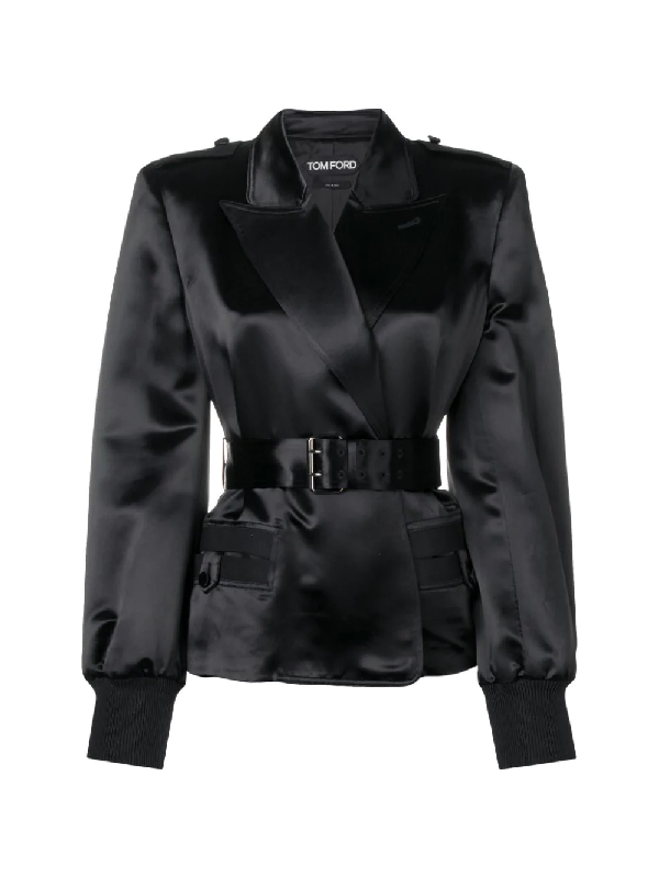 Tom Ford Belted Silk Blazer In Black | ModeSens