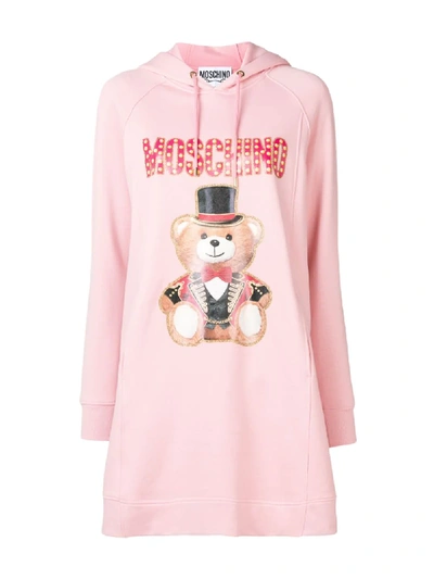 Shop Moschino Bear Print Hooded Dress In Pink