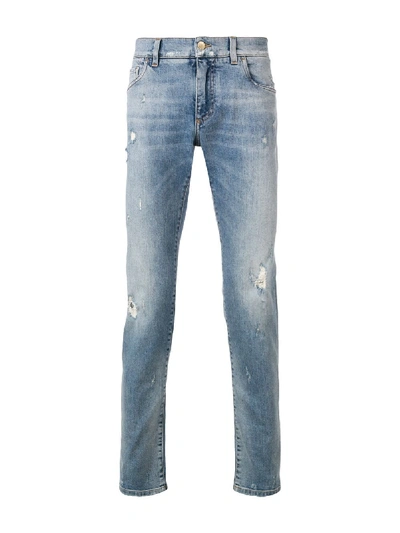 Shop Dolce & Gabbana Straight-leg Distressed Jeans In Blue