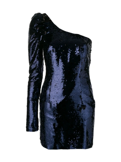 Shop Amen Sequined One-shoulder Dress In Blue