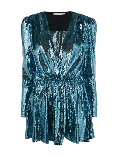 Shop Amen Sequinned V-neck Mini Dress In Blue